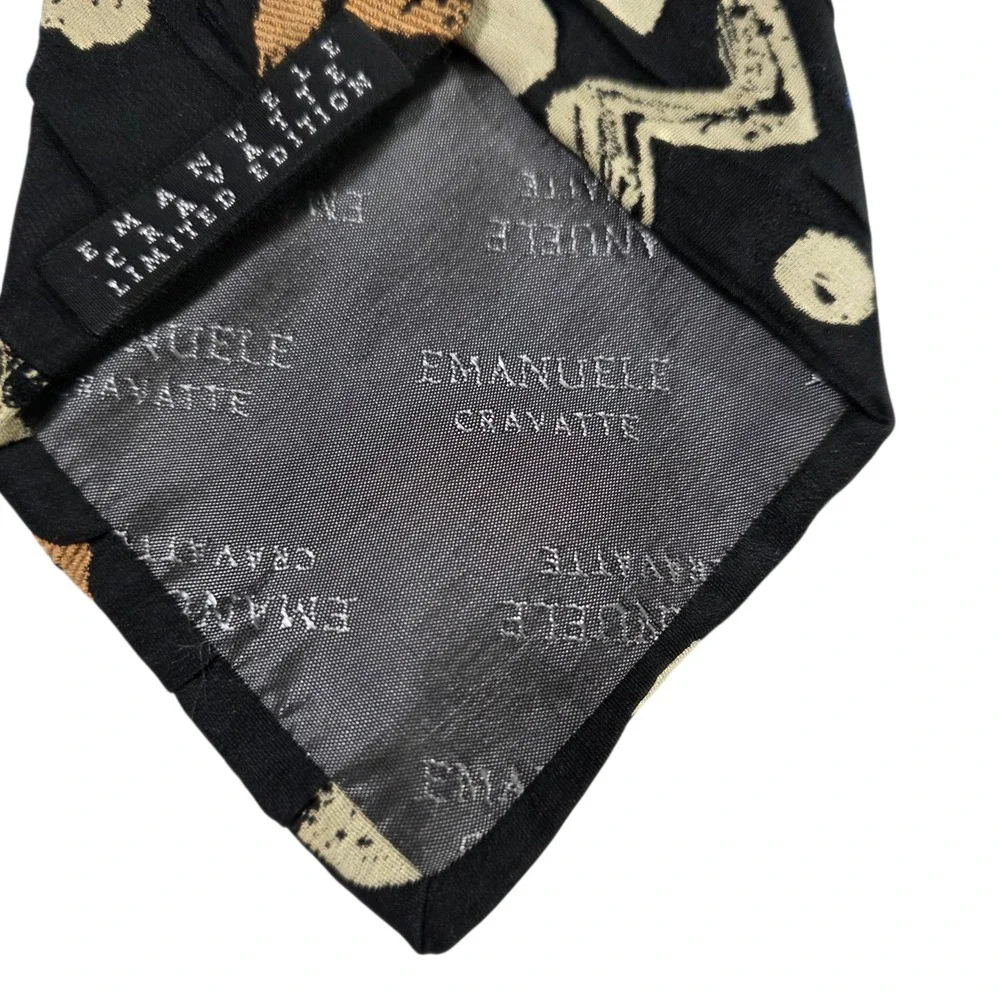 Emanuele Cravatte Limited Edition Mens Necktie‎ Folded Black Geometric Abstract